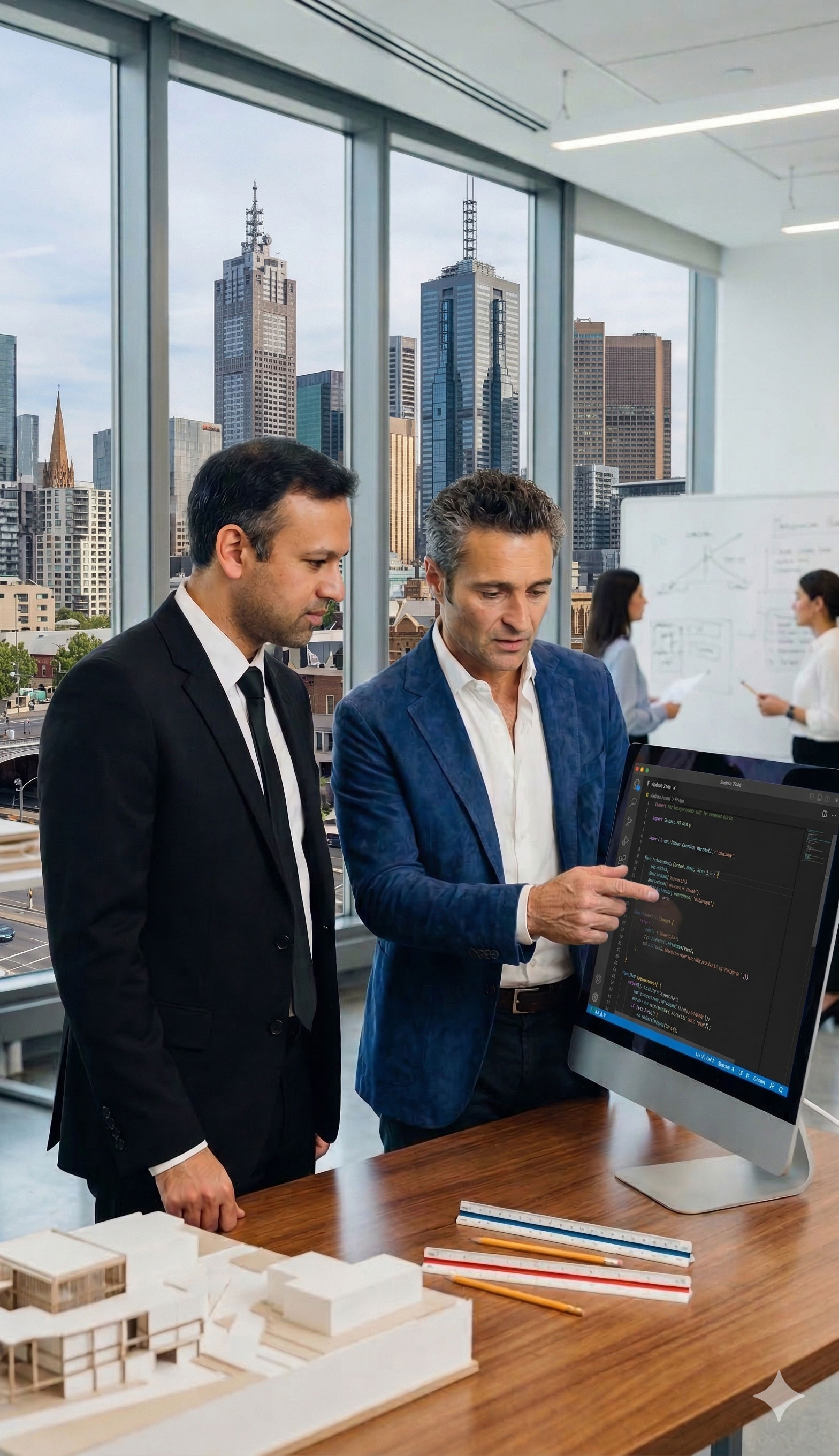 Sam Taylor and Mithun Lakshminarayan, Logic8 co-founders in Melbourne office